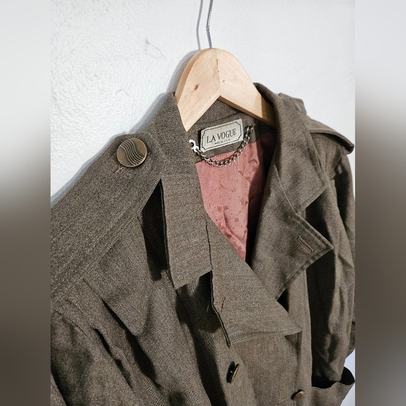 VTG LA VOGUE Brown Wool Trenchcoat - Picture 6 of 10